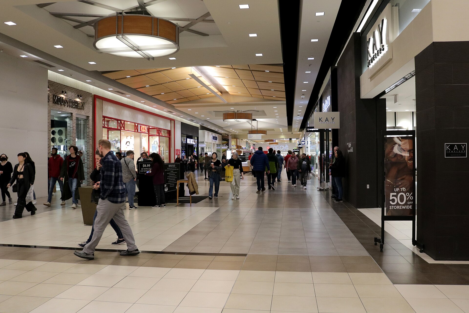 The interior of Fashion Place mall in 2023. This later photograph shows the operating mall, not the 1974 location of Bundy's encounter with Carol DaRonch.